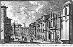 Rycina z 1758, kościół widoczny po prawej stronie