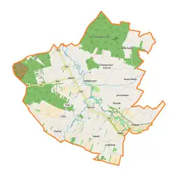 Mapa konturowa gminy Spiczyn, w centrum znajduje się punkt z opisem „Jawidz”