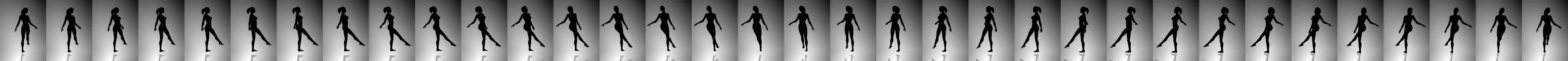 Analiza klatka po klatce pozwala prześledzić poszczególne etapy ruchu tancerki. Grafika ta została uzyskana przez podzielenie całej animacji na 34 części.