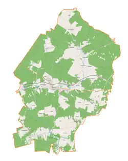Mapa konturowa gminy Stąporków, na dole po lewej znajduje się punkt z opisem „Adamek”