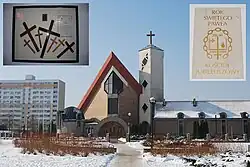 Kościół pw. Nawrócenia św. Pawła Apostoła, siedem krzyży i tablica pamiątkowa (2011)