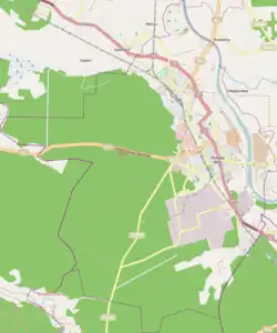 Mapa konturowa Stalowej Woli, blisko górnej krawiędzi nieco na prawo znajduje się punkt z opisem „Sochy”