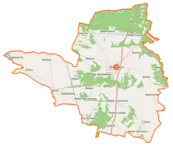 Mapa konturowa gminy Stanisławów, w centrum znajduje się punkt z opisem „Pustelnik”