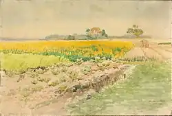 Łubin, pole łubinu, pejzaż z Woli Rafałowskiej, akwarela, 1924 (Muzeum Narodowe w Warszawie)