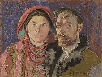 Stanisław Wyspiański, Autoportet z żoną, pastel, papier, 1904