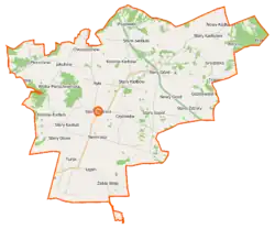 Mapa konturowa gminy Stara Błotnica, u góry znajduje się punkt z opisem „Malenie”