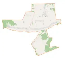 Mapa konturowa gminy Starcza, w centrum znajduje się punkt z opisem „Starcza”