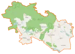 Mapa konturowa gminy Stare Czarnowo, po lewej znajduje się punkt z opisem „Binowo”