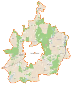 Mapa konturowa gminy wiejskiej Starogard Gdański, na dole po lewej znajduje się punkt z opisem „Rokocin”