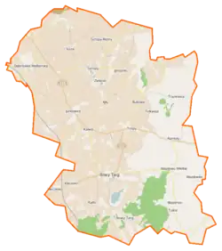 Mapa konturowa gminy Stary Targ, u góry znajduje się punkt z opisem „Szropy”