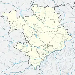 Mapa konturowa powiatu staszowskiego, po prawej nieco na dole znajduje się punkt z opisem „Enea Elektrownia Połaniec Spółka Akcyjna”