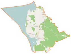Mapa konturowa gminy Stepnica, na dole znajduje się punkt z opisem „Stepnica”