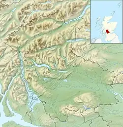 Mapa konturowa hrabstwa Stirling, blisko centrum na lewo u góry znajduje się czarny trójkącik z opisem „Ben More”
