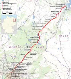 Mapa przebiegu linii kolejowej 409