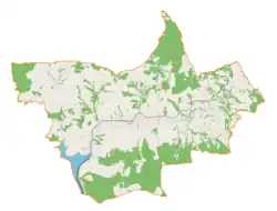 Mapa konturowa gminy Stryszów, po prawej znajduje się punkt z opisem „Stronie”