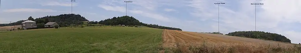 Panorama widokowa z lokalnej drogi po południowej stronie Pośrednicy