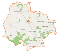 Mapa konturowa gminy Stupsk, w centrum znajduje się punkt z opisem „Stupsk”