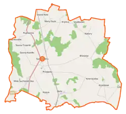 Mapa konturowa gminy Suchożebry, u góry znajduje się punkt z opisem „Stany Małe”