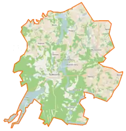 Mapa konturowa gminy Sulęczyno, u góry znajduje się punkt z opisem „Podjazy”