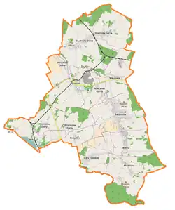 Mapa konturowa gminy Sulików, blisko centrum po lewej na dole znajduje się punkt z opisem „Wrociszów Górny”