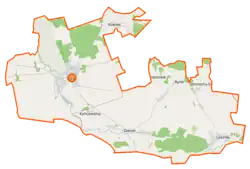 Mapa konturowa gminy Suraż, po prawej znajduje się punkt z opisem „Rynki”