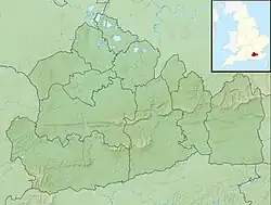 Mapa konturowa Surrey, na dole nieco na prawo znajduje się punkt z opisem „źródło”, natomiast u góry znajduje się punkt z opisem „ujście”
