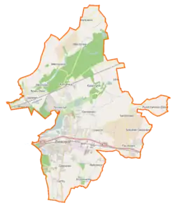 Mapa konturowa gminy Swarzędz, blisko centrum na dole znajduje się punkt z opisem „Lądowisko Clip Logistics”