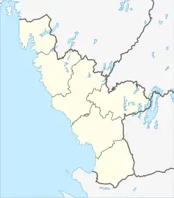 Mapa konturowa Hallandu, blisko centrum na lewo u góry znajduje się punkt z opisem „Rolfstorp”