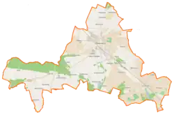 Mapa konturowa gminy Szamotuły, po prawej znajduje się punkt z opisem „Baborowo”