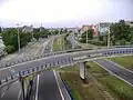 Trasa Zamkowa: widok z jednej z estakad na Trasę Nadodrzańską (Nabrzeże Wieleckie)