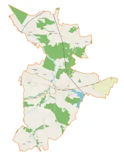 Mapa konturowa gminy Szczekociny, w centrum znajduje się punkt z opisem „Zarzecze”