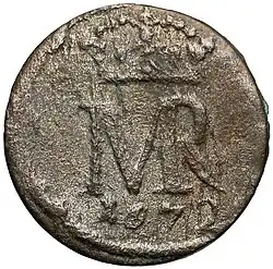 Szeląg elbląski z 1627 r. (awers)