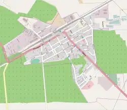 Mapa konturowa Szepietowa, w centrum znajduje się punkt z opisem „Parafia NMP Matki Miłosierdziaw Szepietowie”
