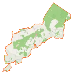Mapa konturowa gminy Sztabin, po lewej nieco na dole znajduje się punkt z opisem „Jaziewo”