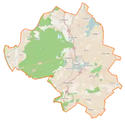 Mapa konturowa gminy Sztum, po prawej nieco na dole znajduje się punkt z opisem „Cygusy”