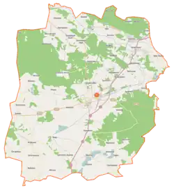 Mapa konturowa gminy Szubin, w centrum znajduje się punkt z opisem „Szubin”