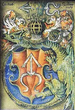 Osobisty herb Krzysztofa Szydłowieckiego, na malowidle z XVI wieku, autorstwa S. Samostrzelnika.