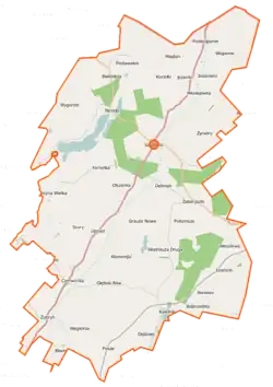 Mapa konturowa gminy Szypliszki, po lewej nieco na dole znajduje się punkt z opisem „Czerwonka”