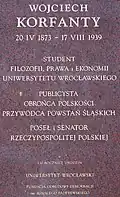 Tablica pamiątkowa na budynku Wydziału Prawa, Administracji i Ekonomii UWr przy ul. Uniwersyteckiej