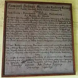 Tablica erekcyjna kościoła w Warszewicach