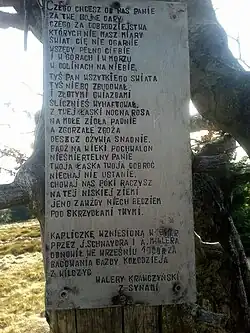 Tabliczka z kapliczki na szczycie Ćwilina