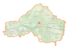 Mapa konturowa gminy Tarczyn, w centrum znajduje się punkt z opisem „Tarczyn”