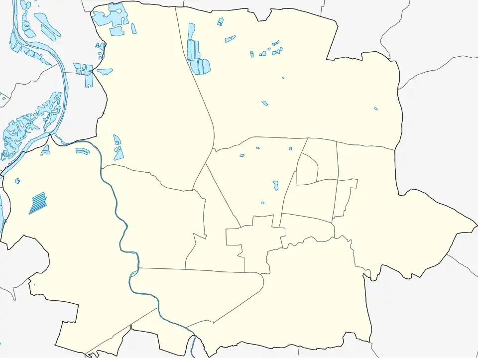 Mapa konturowa Tarnowa, blisko centrum na dole znajduje się punkt z opisem „Kamienica przy Rynku 10 w Tarnowie”