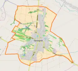 Mapa konturowa Tarnogrodu, u góry po lewej znajduje się punkt z opisem „Siekane”