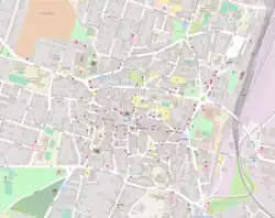 Mapa konturowa Tarnowskich Gór, blisko lewej krawiędzi znajduje się punkt z opisem „Oficyna Monos”