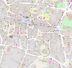 Mapa konturowa Tarnowskich Gór, blisko centrum u góry znajduje się punkt z opisem „Dom Cochlera”