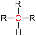 Atom węgla z przyłączonymi trzema grupami funkcyjnymi (R) i jednym atomem wodoru