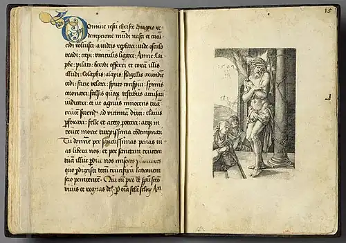 Albrecht Dürer, Chrystus Boleściwy w modlitewniku, 1507–1512, grawiura