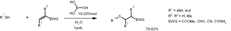 Reakcja tio-Michaela katalizowana kwasem borowym
