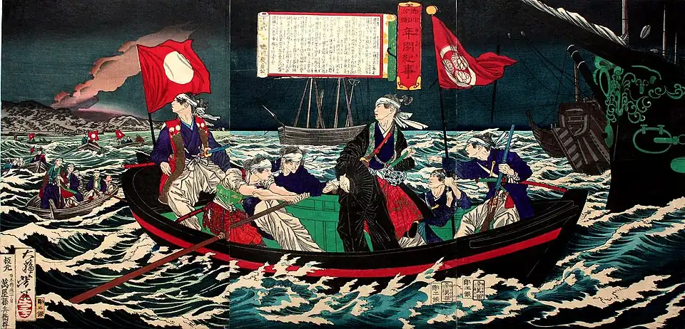 Yoshitoshi Tsukioka (1839-1892), Ucieczka Yoshinobu po bitwie pod Toba-Fushimi (1868)